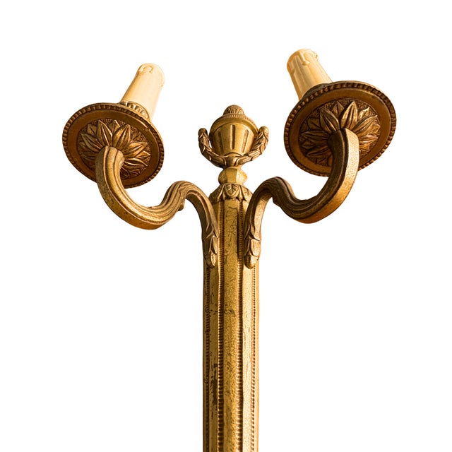 Metal 1880 Louis XVI Style Two-Light Wall Sconces - a Pair For Sale - Image 7 of 8