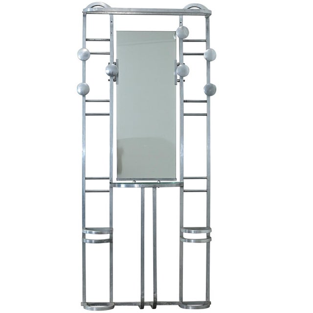 Metal French Art Deco Aluminum Hall Tree with Mirror For Sale - Image 7 of 15