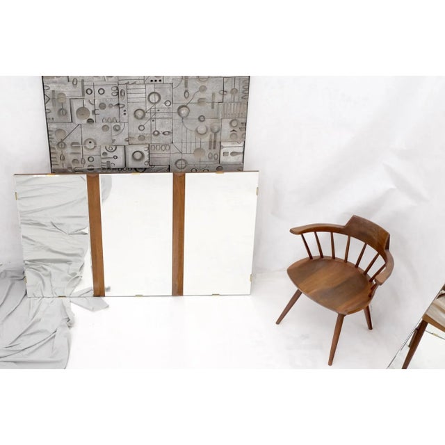 Pair of Mid Century Modern Tripple Beveled Mirrors w/ Walnut Accents For Sale - Image 10 of 13