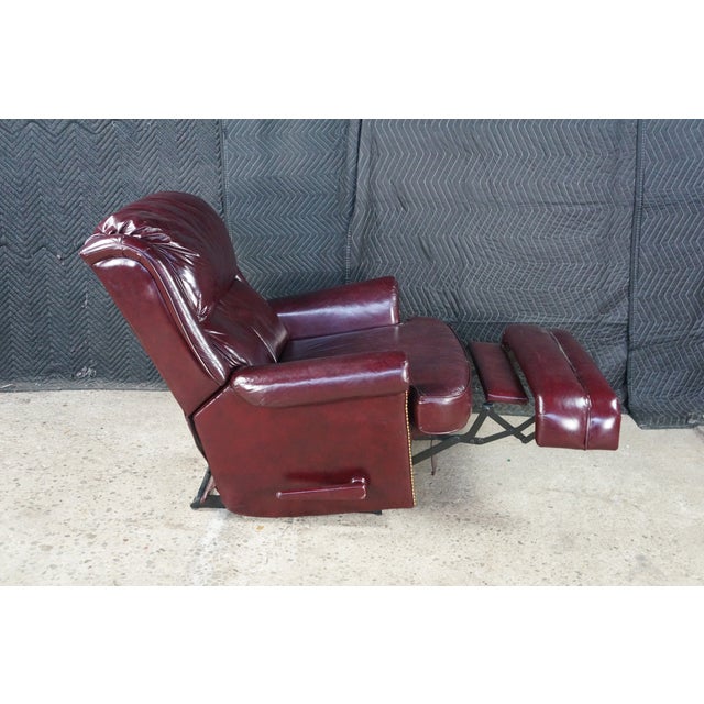 1975 Lane Furniture Burgundy Red Oxblood Leather Nailhead Reclining Armchair For Sale - Image 11 of 18
