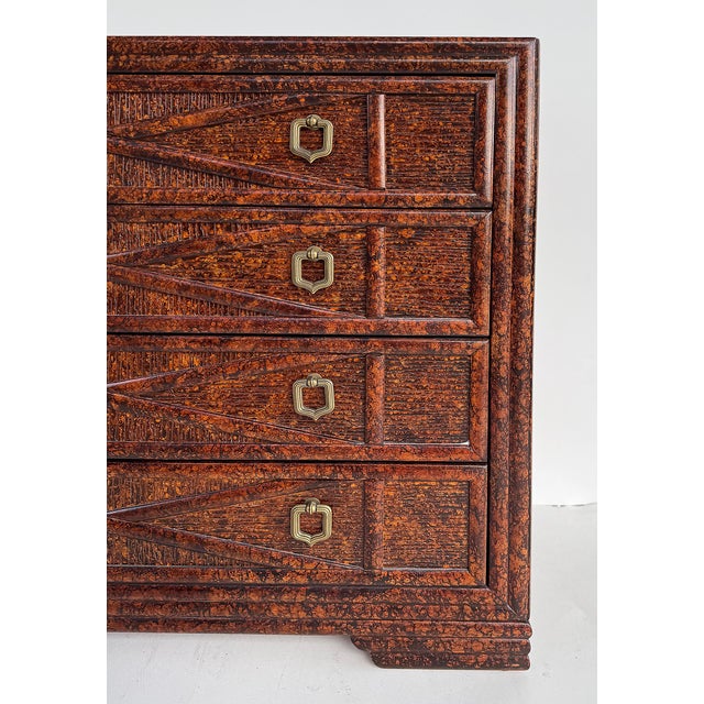 Brown Late 20th Century Drexel Heritage Expectations Faux Tortoise Console Chests, Vintage Pair For Sale - Image 8 of 12