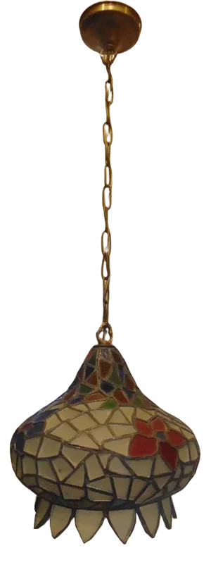 Art Deco Chandelier in Stained Glass and Brass