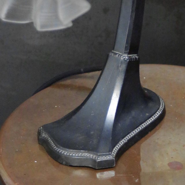 Glass French Art Deco Table Light in Cast Iron and Frosted Glass, 1920s For Sale - Image 7 of 8