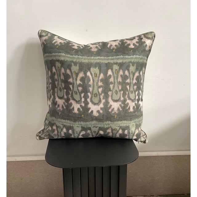 Abstract Ryan Home Sage Green Ikat Pillow For Sale - Image 3 of 7