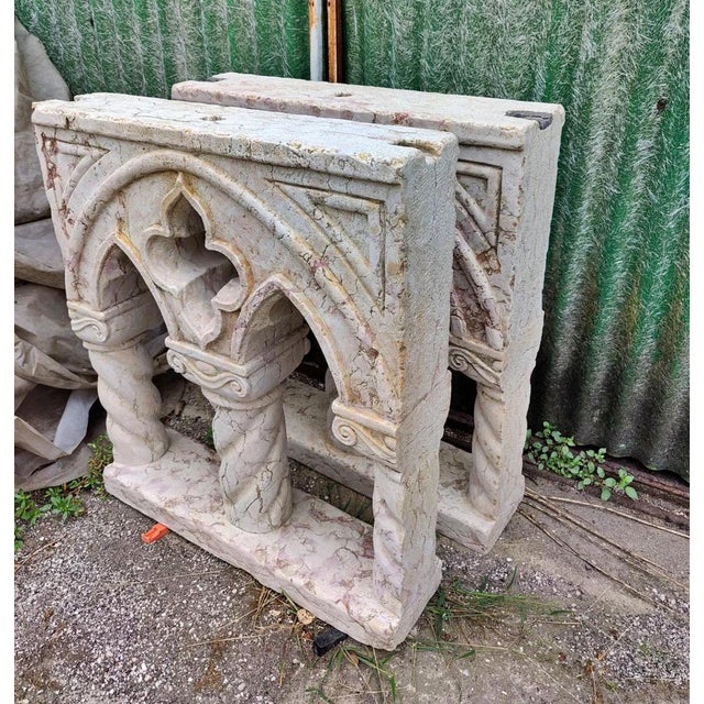 Spectacular Marble Mullioned Windows or Table Bases - H 76 Cm, Venice, Set of 2 For Sale - Image 4 of 9
