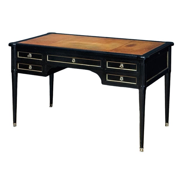 Louis XVI Ebonized Writing Table or Desk With Embossed Leather Top From France For Sale - Image 10 of 15