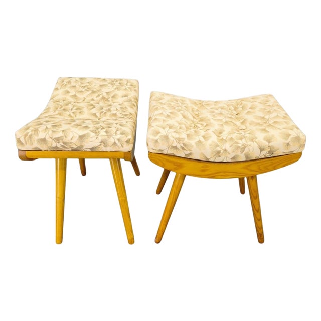 Mid-Century Modern Maple Ottomans, Czechoslovakia, 1960s, Set of 2 For Sale