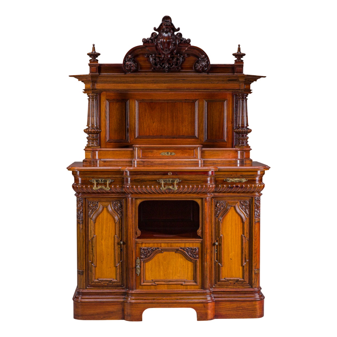 Neo-Baroque German Buffet Cabinet in Walnut & Mahogany, 1890s | Chairish