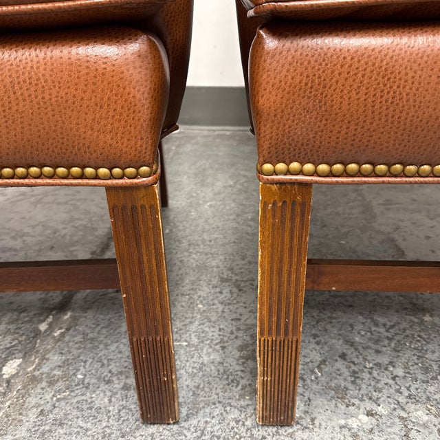 Bespoke Leather Wingback Armchairs, Pair For Sale - Image 10 of 12