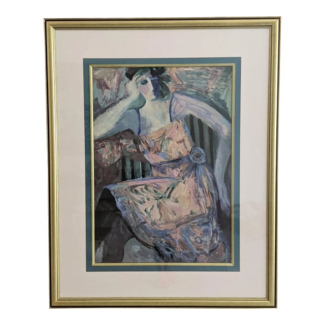 Vintage Impressionist Female Portrait Serigraph Signed For Sale