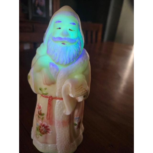 Rare Vintage Fenton Burmese Uranium Glass Santa, hand painted by M Young. Number 640