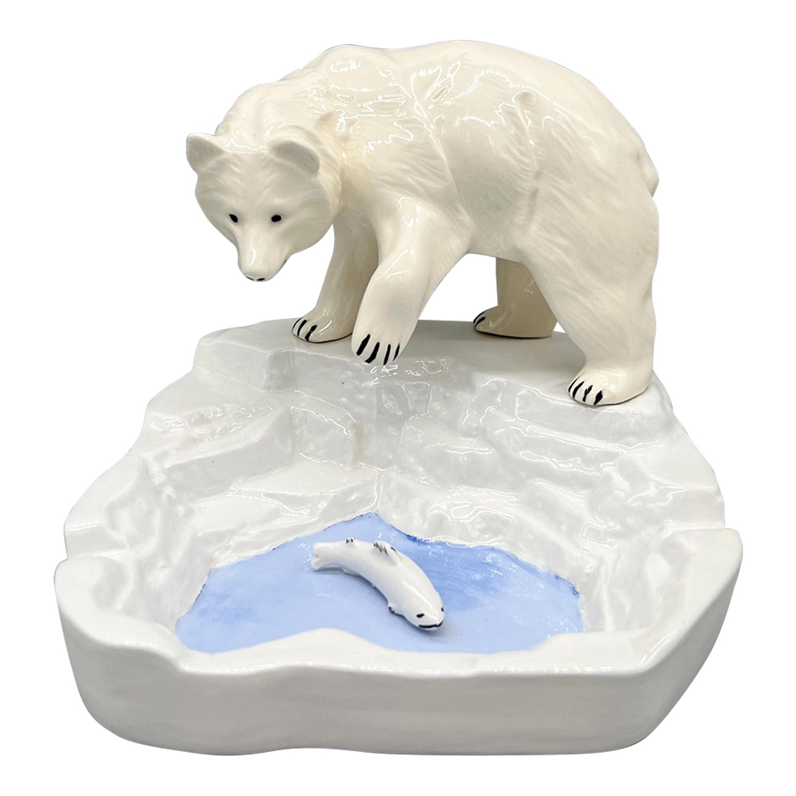1970's Ceramic Polar Bear and Fish Vide Poche / Catchall Dish