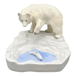 1970's Ceramic Polar Bear and Fish Vide Poche / Catchall Dish
