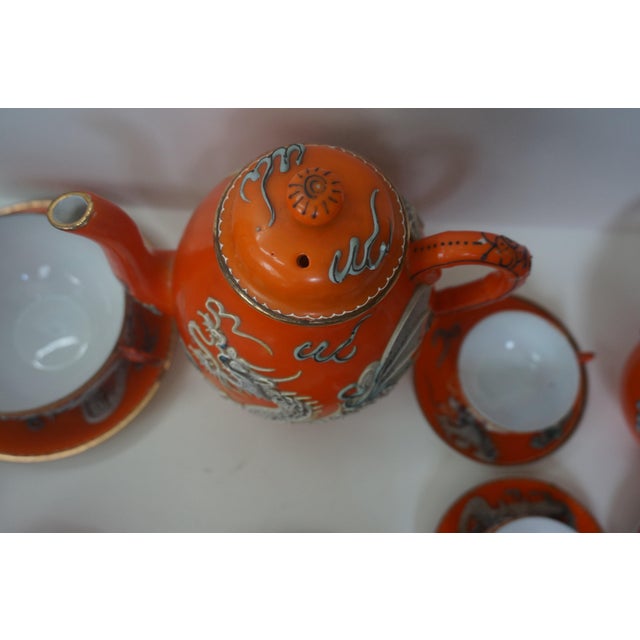 Persimmon Vintage Japanese Dragonware Moriage Service for 5 - 23-Piece For Sale - Image 8 of 9