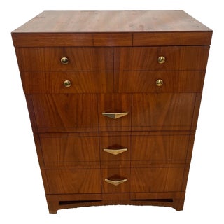 Gorgeous Mid Century Art Deco Revival Dresser Chest Four Drawers Brass Pulls For Sale