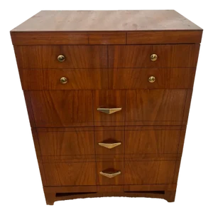 Gorgeous Mid Century Art Deco Revival Dresser Chest Four Drawers Brass Pulls