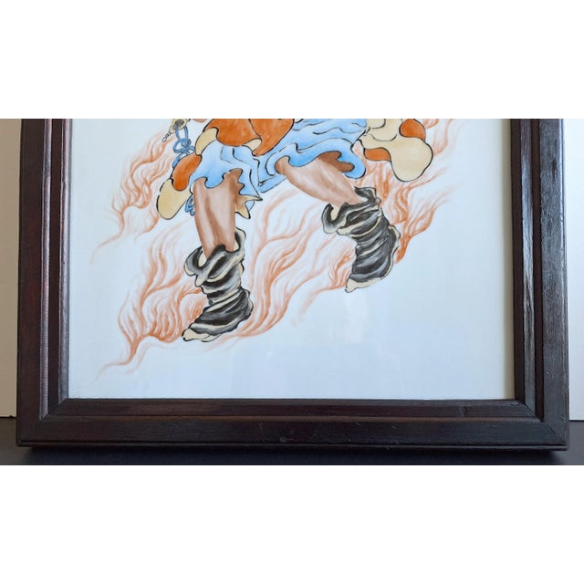 Chinese Framed Porcelain Plaque of a Warrior Monk With a Shakujo For Sale - Image 4 of 5
