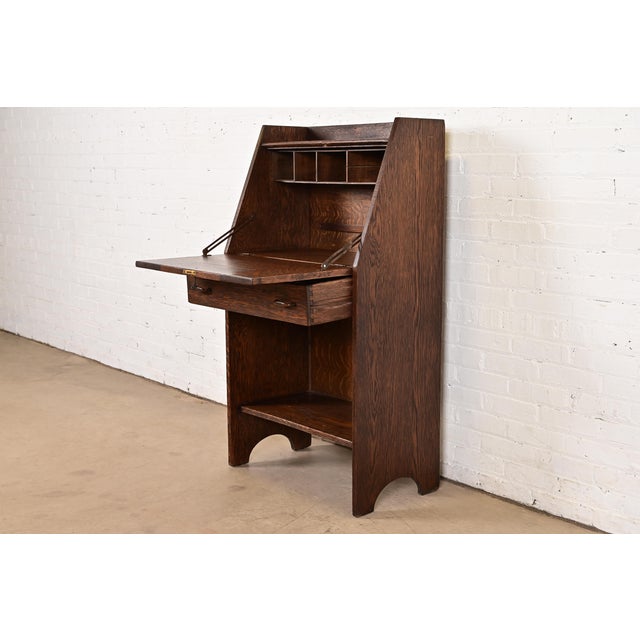 Wood Early Gustav Stickley Antique Mission Oak Arts & Crafts Drop Front Secretary Desk, Circa 1902 For Sale - Image 7 of 14