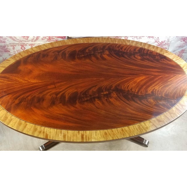 Final Clearance Thru 2025 Only Red Flame Figured Fruitwood Banded Exceptional Grade A+ Veneer Table of 20th C. For Sale - Image 12 of 12