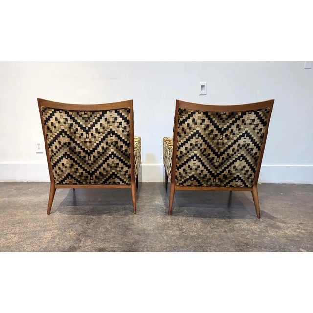 Pair of Paul McCobb for Directional Model 1322 Lounge Chairs With Geometric Velour Upholstery For Sale In Dallas - Image 6 of 7