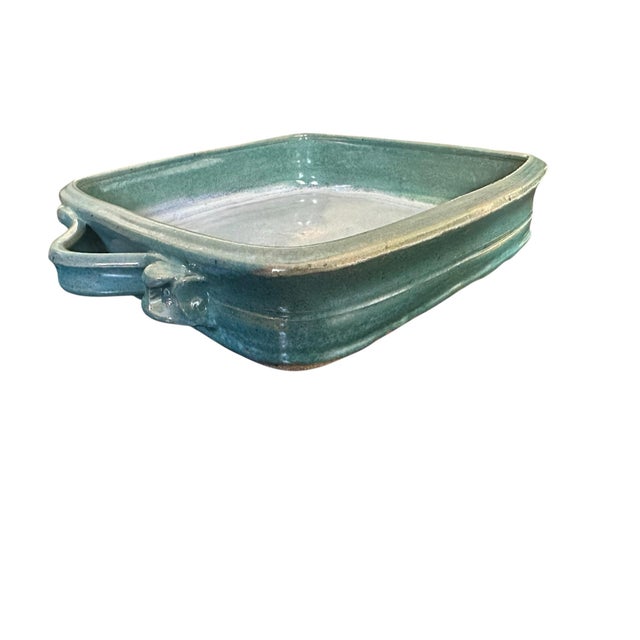 Abstract 1970s Handmade Pottery Sculpture—a Square Bowl Design With Handles, Signed by Artist For Sale - Image 3 of 9