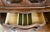 Brown Mid 20th Century French Provincial Style China Cabinet — 2-Piece, Brass Lattice Doors, Serpentine Base For Sale - Image 8 of 13