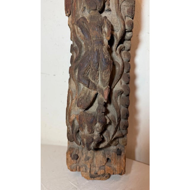 Large Antique 17th Century Carved Wood Architectural Salvage Deity Sculpture For Sale - Image 13 of 15