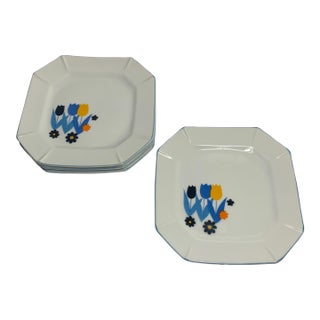 1970s Mid Century Modern Mod Flower Power Plates by Enesco Made in Japan Set of 4 For Sale