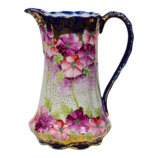 Late 19th Century Royal Kinran Nippon Cosmos Blossoms Pitcher, Circa 1891-1920 For Sale