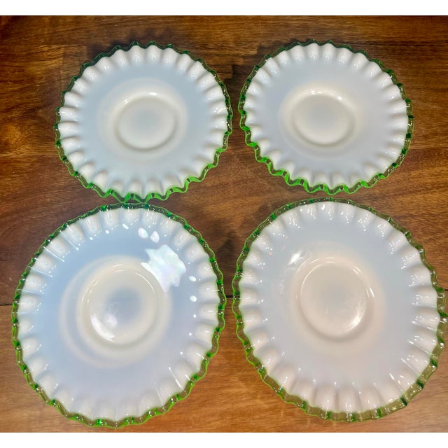 Glass Mid 20th Century Fenton Emerald Crest Milk Glass Saucer Plates - Set of 4 For Sale - Image 7 of 9