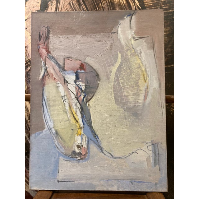 Mid Century Abstract Expressionistic Pastel Oil on Canvas Signed illegibly en verso.