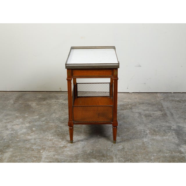 French 19th Century Walnut Console Table with Marble Top and Brass Gallery For Sale - Image 10 of 12
