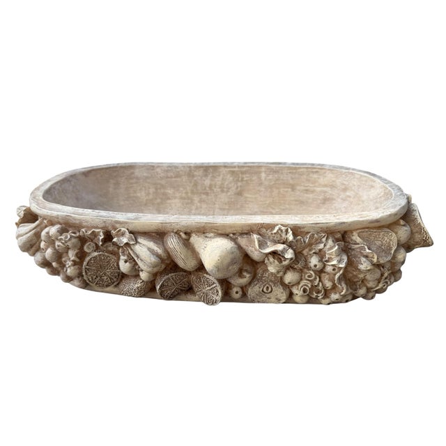 Large Fruit Relief Centerpiece Bowl, Distressed Faux-Carved Composite For Sale - Image 4 of 7
