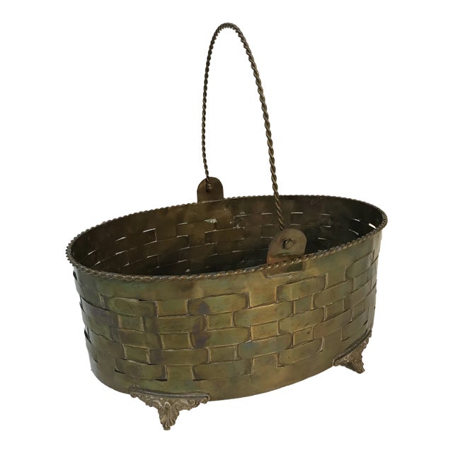 Vintage Woven Brass Letter Holder With Handle - Made in India For Sale