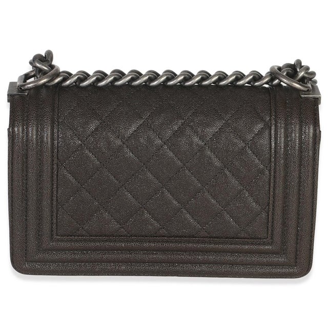 Chanel Brown Quilted Caviar Small Boy Handbag For Sale - Image 4 of 9