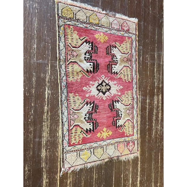 Tribal Antique Turkish Oushak Yastik Anatolian Rug, Dragon Design For Sale - Image 3 of 7