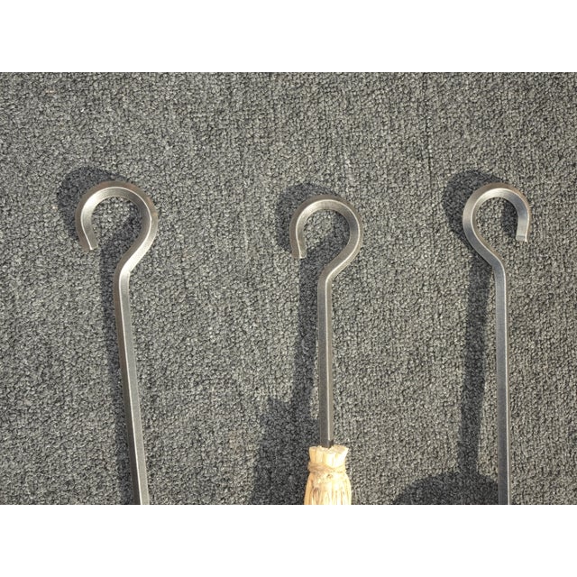 Fp4 Vintage French Country Silver Wrought Iron Fireplace Tools 3 Pieces For Sale - Image 12 of 13
