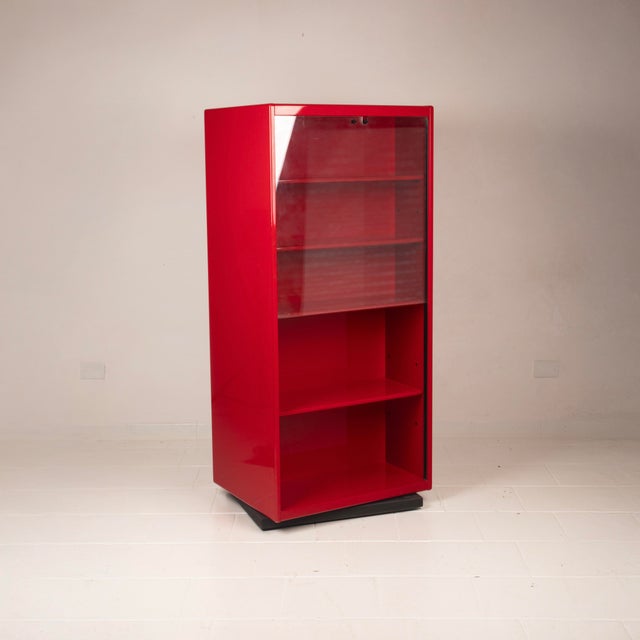 Double-Face Rotating Bookcase / Cabinet in Red Lacquer by Cini Boeri for Arflex, 1980 For Sale - Image 12 of 18