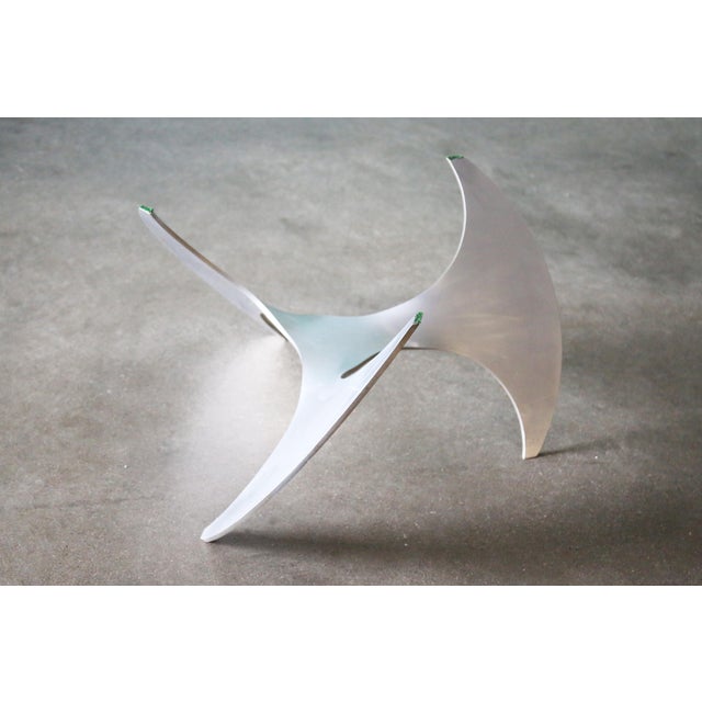 Solid torch cut and bent aluminum base and round glass top. Apparently unmarked. Germany, circa 1960s. Iconic look, would...