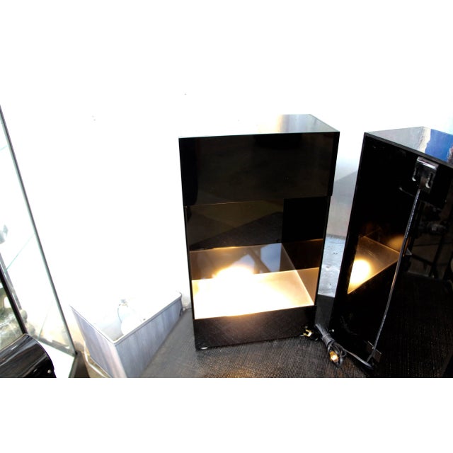 A nice pair of illuminated hanging shadow or display boxes. They ave sockets for bulbs on the top and bottom. Recently re-...