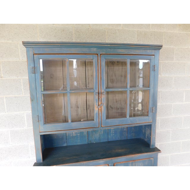 Primitive Shaker Style Paint Distressed Step Back Cabinet by Ezra G Tiffin Ohio For Sale - Image 4 of 18