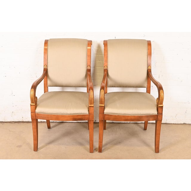 Neoclassical Henredon French Empire Carved Walnut and Giltwood Armchairs, Pair For Sale - Image 3 of 11