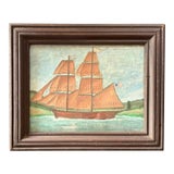 Antique American Folk Art Painting - Clipper Ship With an American Flag For Sale