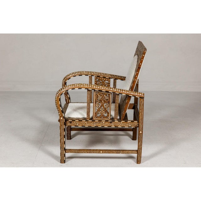 Anglo Style Bone Inlaid Armchair with Folding Back and Loop Arms For Sale - Image 11 of 12
