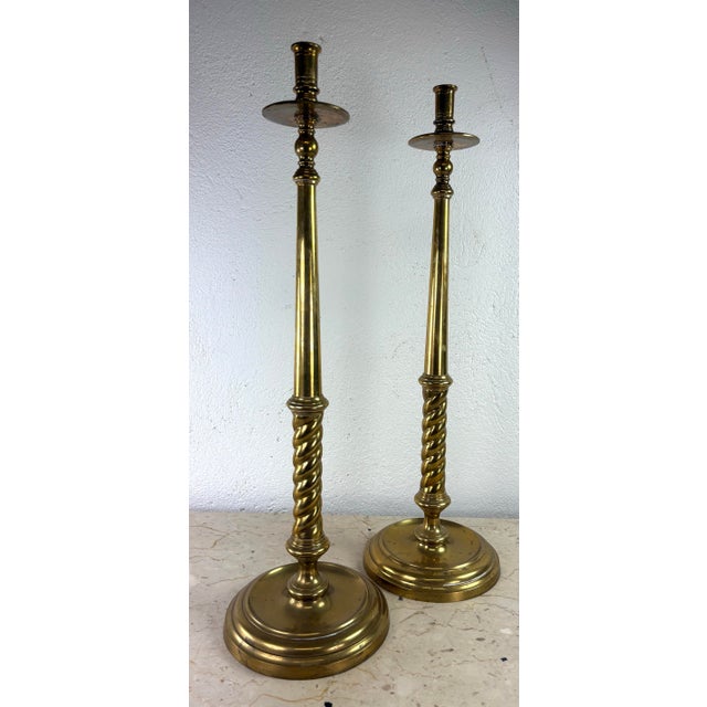 English Elegant Large Handcrafted Solid Brass Candlesticks by Maitland Smith For Sale - Image 3 of 7
