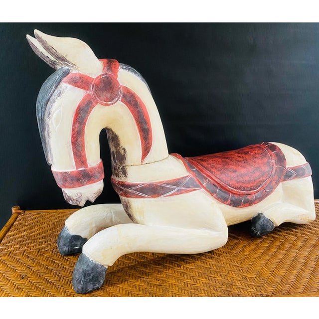 Large Vintage Hand Carved Solid Wood Hand Painted Horse For Sale - Image 10 of 10