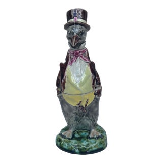 Rare Majolica Penguin With Suit Mustard Pot Sarreguemines Circa 1890 For Sale