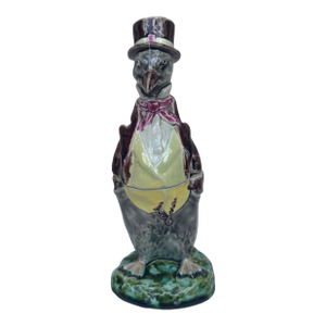 Rare Majolica Penguin With Suit Mustard Pot Sarreguemines Circa 1890