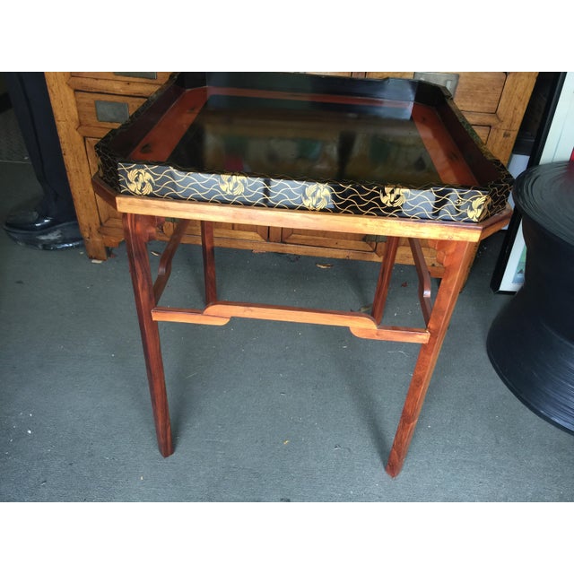 Koa Wood Side Table With Lacquer Tray 26" Chairish