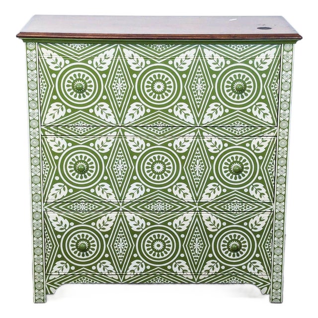 Pottery Barn Green Patterned 3-Drawer Dresser/Desk For Sale